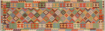 Flat Weave Kilim, Antique, Navaho, Vintage, Handmade, Geometric Kilim Gray Rust Hand-Woven Runner 100% Wool Area Rug 3 x 10